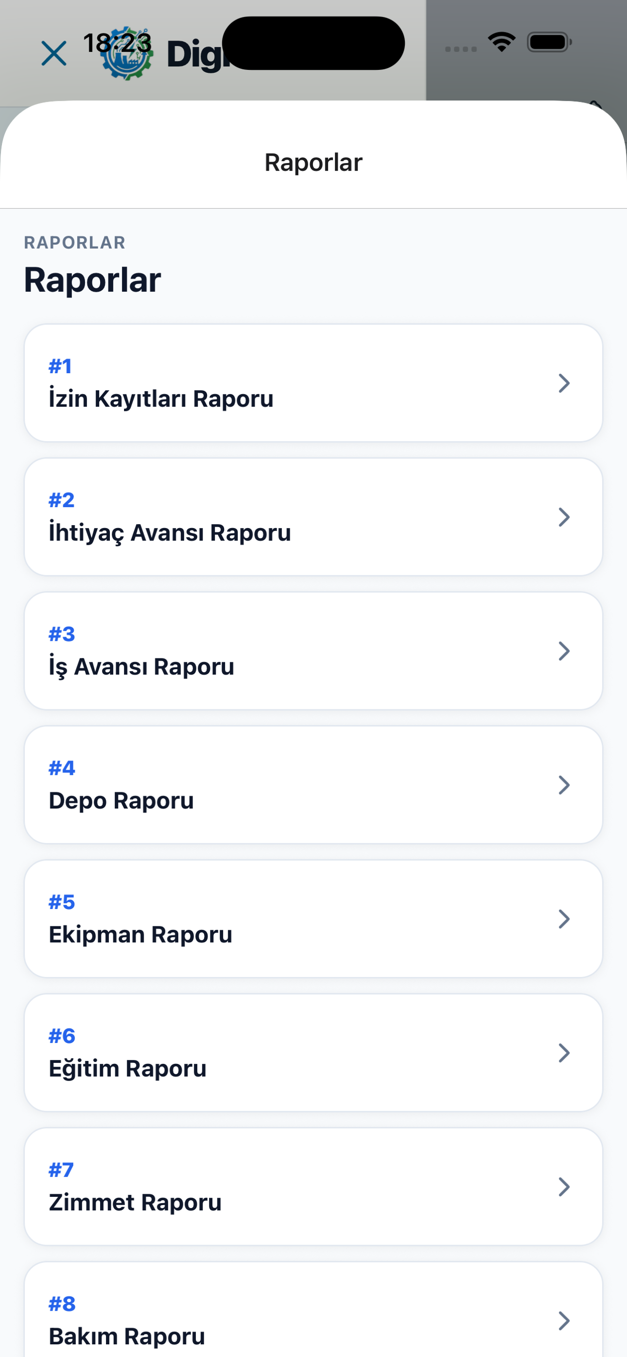 DigitalPlant mobil raporlar ekranı