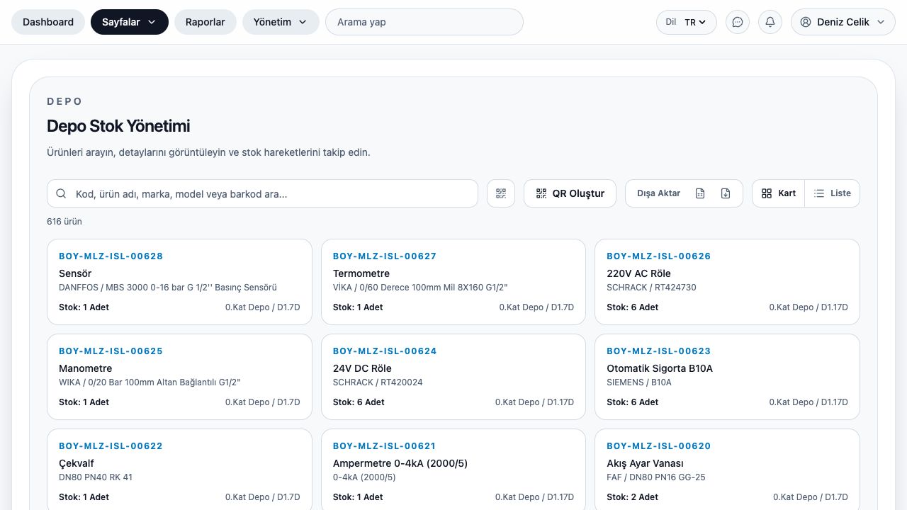 DigitalPlant web depo ekranı